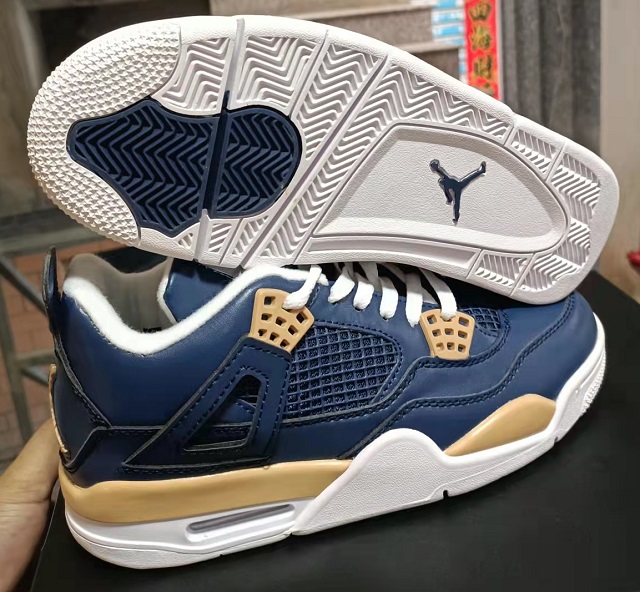 Air Jordan 4 Retro DarkBlue Gold [Cheap Jordans Shoes 4 34]